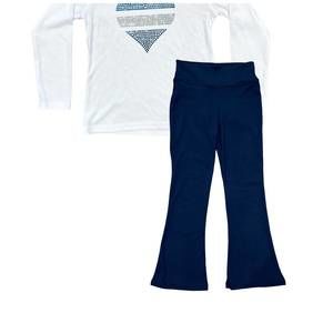 NEW DORI CREATIONS girls heart long sleeve tee in white & blue